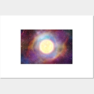 Bright supernova against colorful nebula cosmos sky Posters and Art